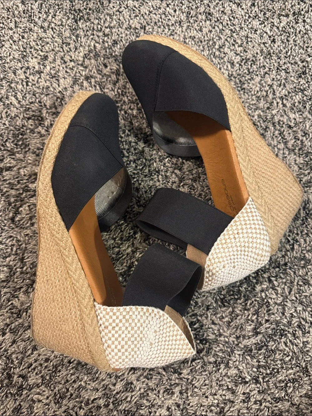 Andre Assous Women’s Black Espadrille Wedge Sandals Made in Spain